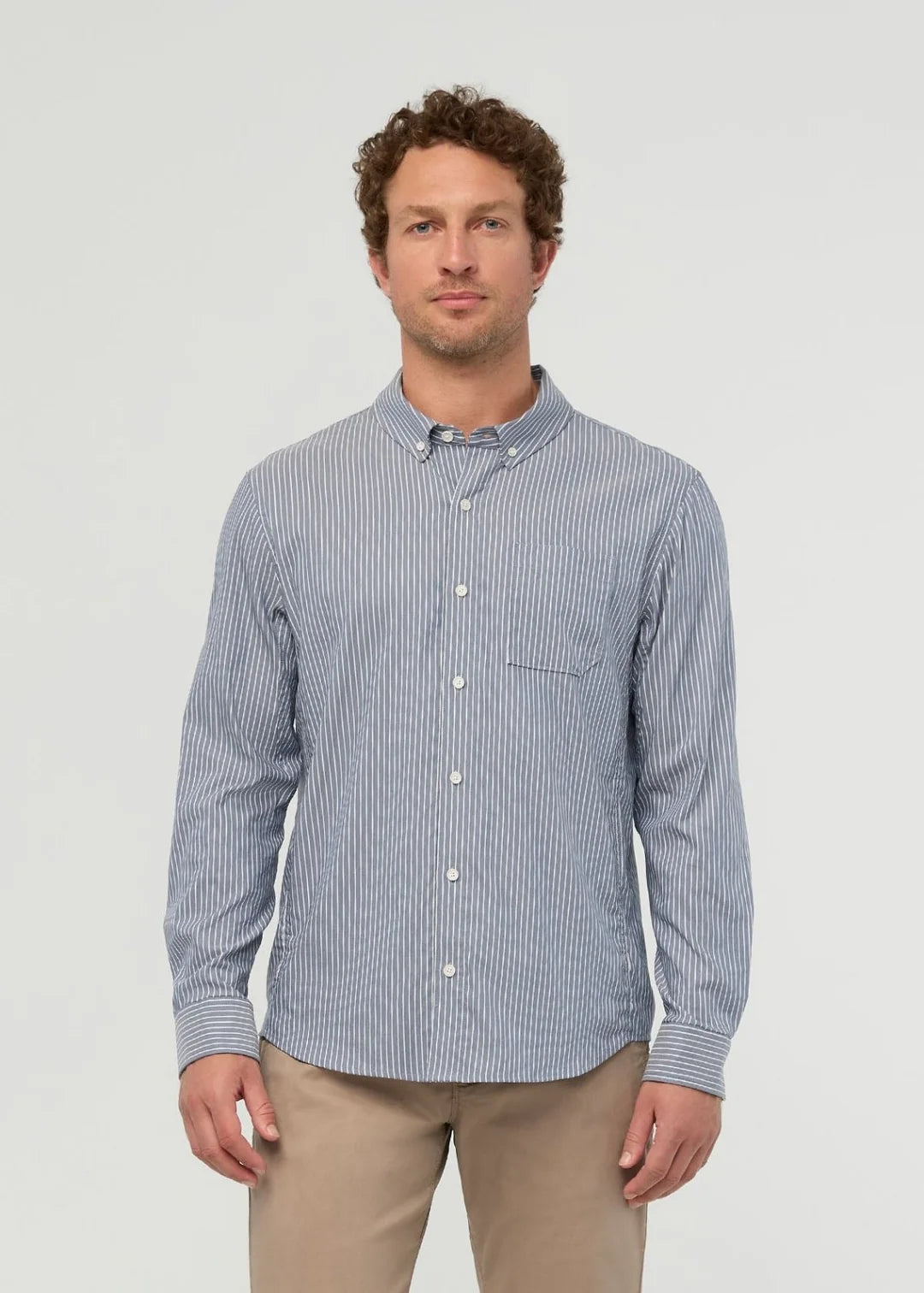 Duer - Cloudweight Twill One Pocket Shirt in Slate Blue Fine Stripe