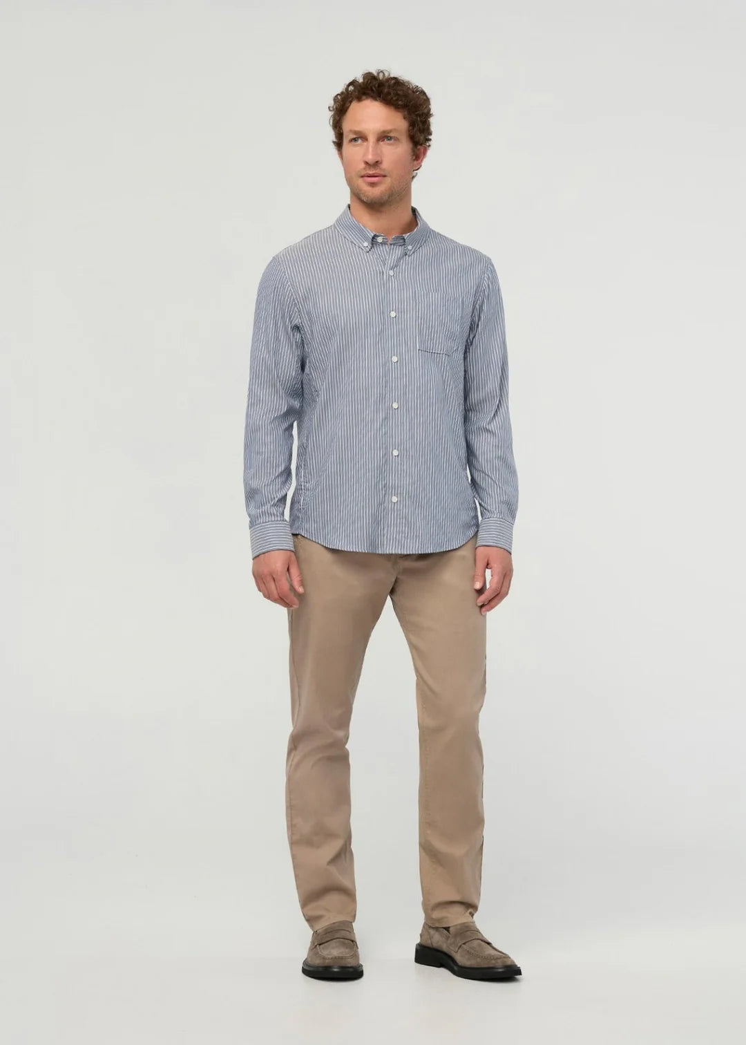Duer - Cloudweight Twill One Pocket Shirt in Slate Blue Fine Stripe