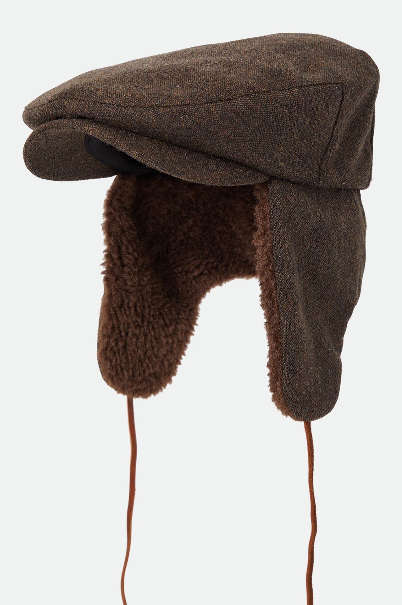 Brixton - Barrel Earflap Snap Cap in Brown Tweed