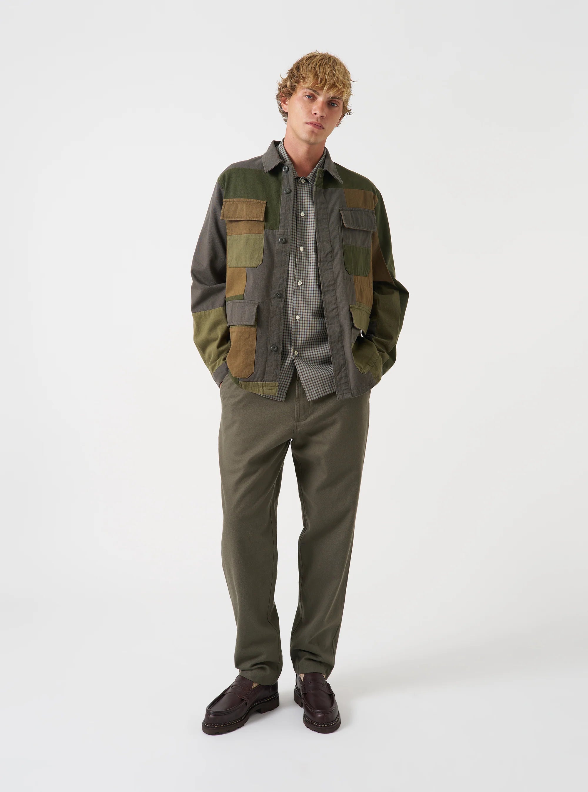 Universal Works - MW Fatigue Jacket in Olive Patchwork Twill