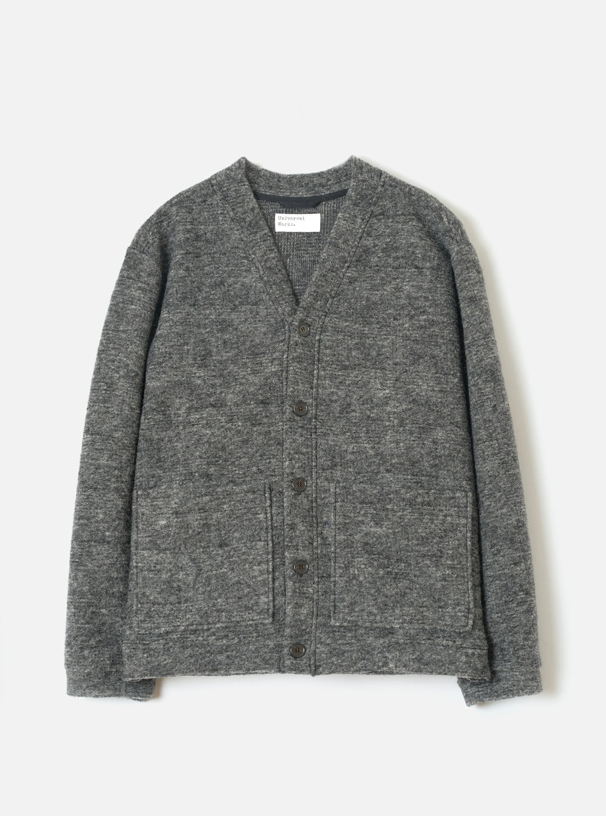 Universal Works - Advance Cardigan in Grey Marl Wool Mix Knit