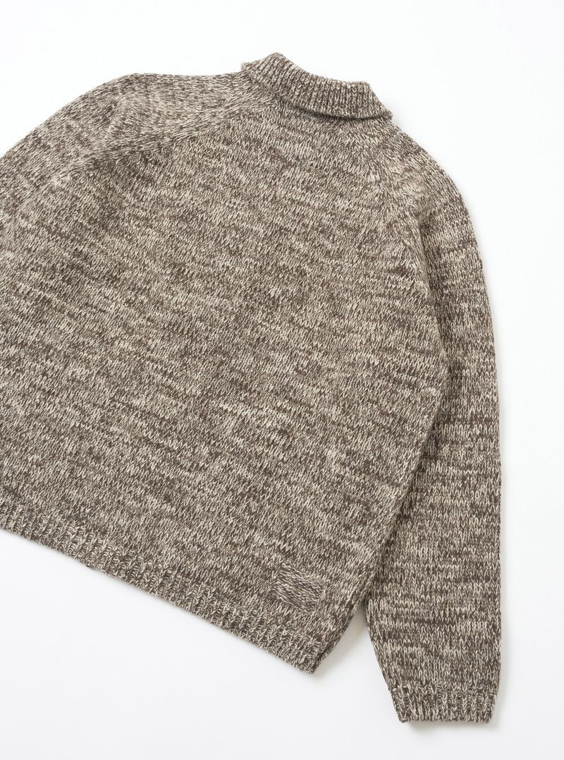 Universal Works- Zip Cardigan in Brown/Ecru Lambswool