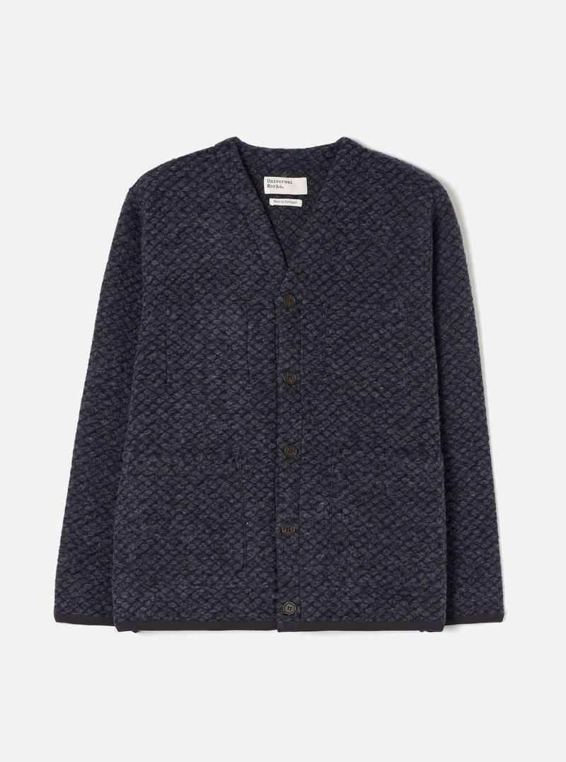 Universal Works - Cardigan in Charcoal Diamond Fleece