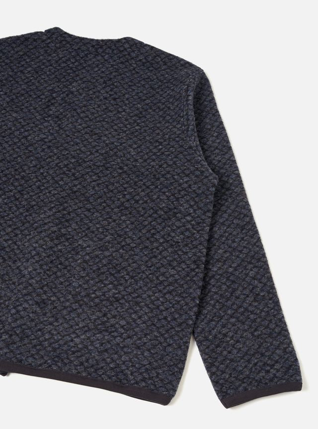 Universal Works - Cardigan in Charcoal Diamond Fleece