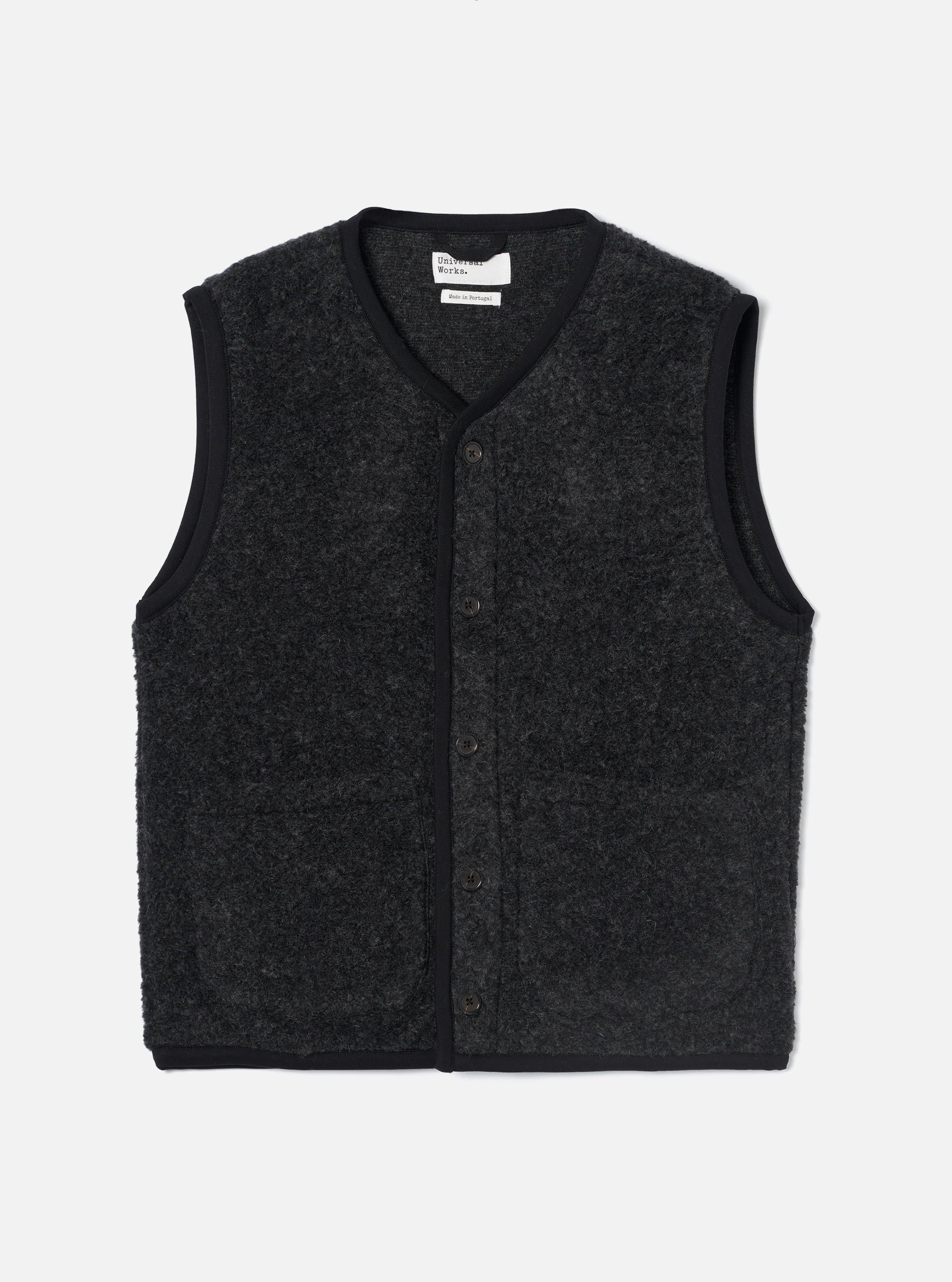 Universal Works - Lancaster Gilet in Charcoal Bouclet Fleece