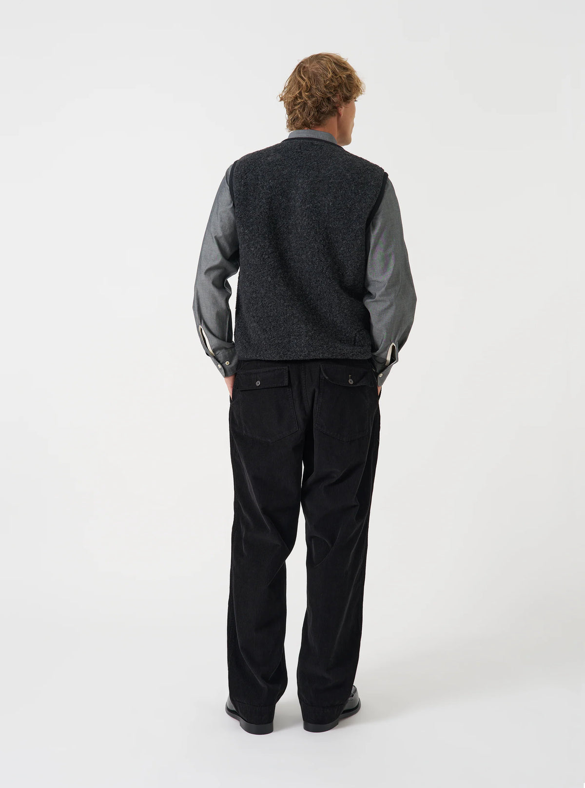 Universal Works - Lancaster Gilet in Charcoal Bouclet Fleece