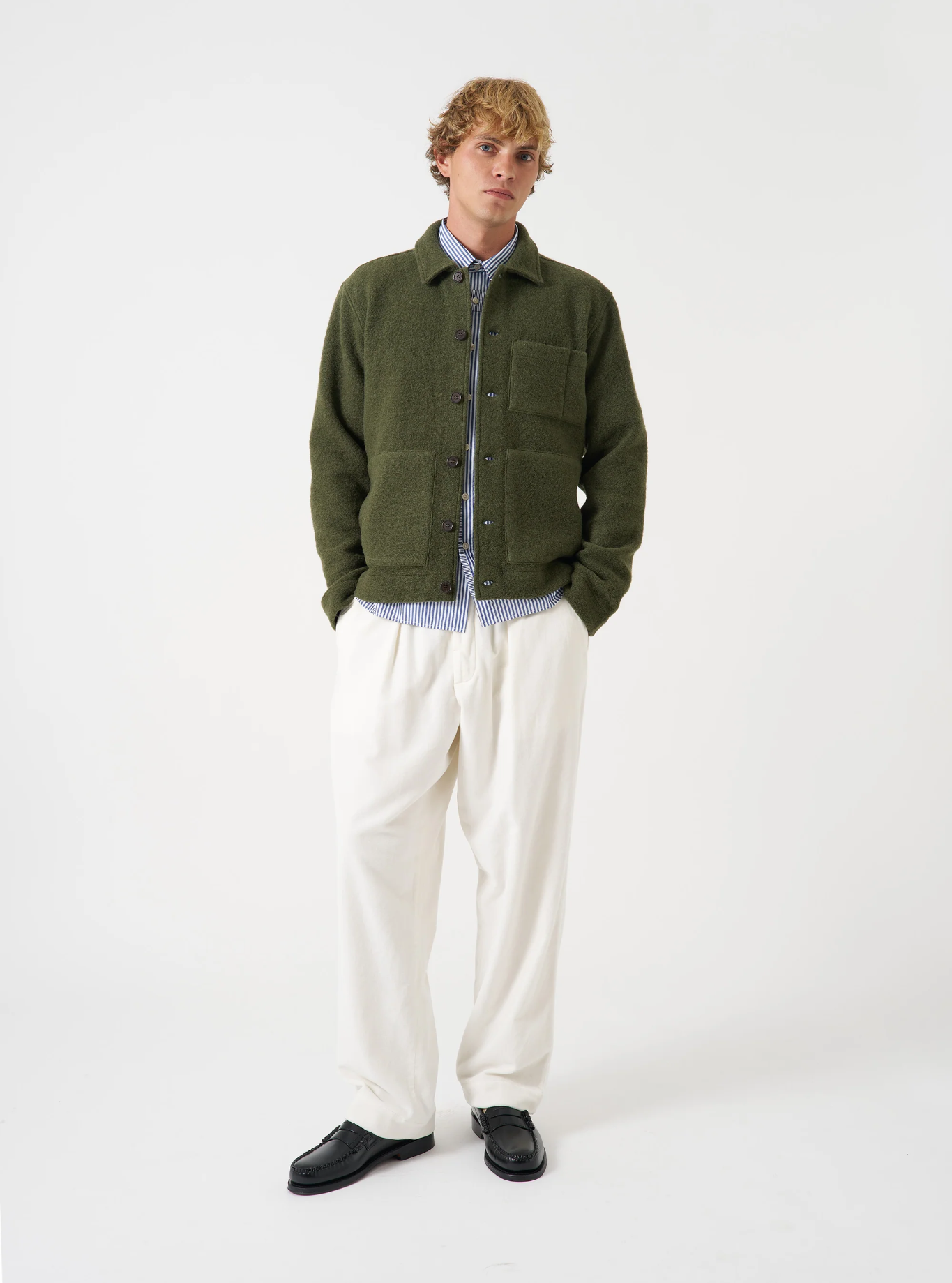 Universal Works - Uniform Jacket in Olive Wool Fleece