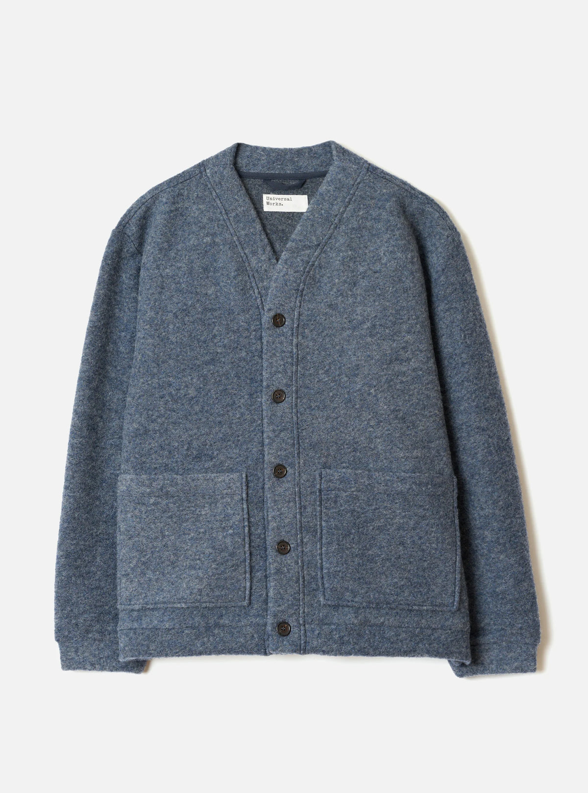 Universal Works - Advance Cardigan in Slate Blue Wool Fleece