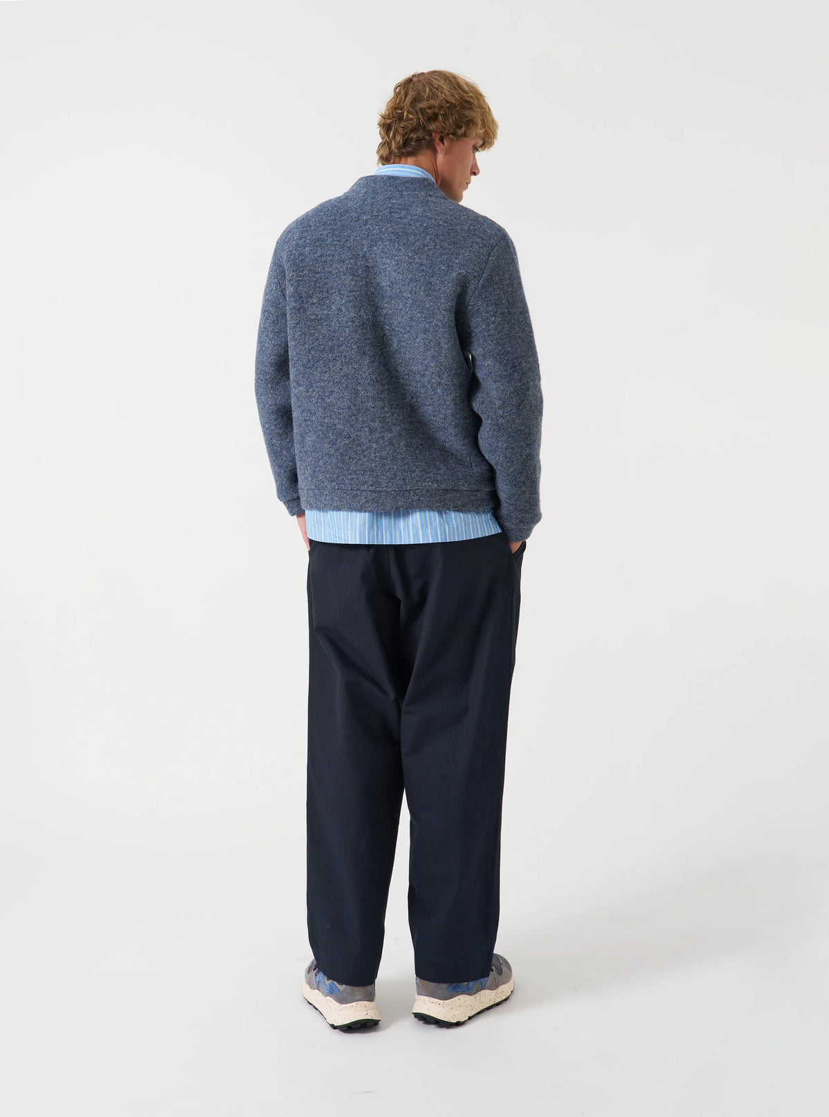 Universal Works - Advance Cardigan in Slate Blue Wool Fleece