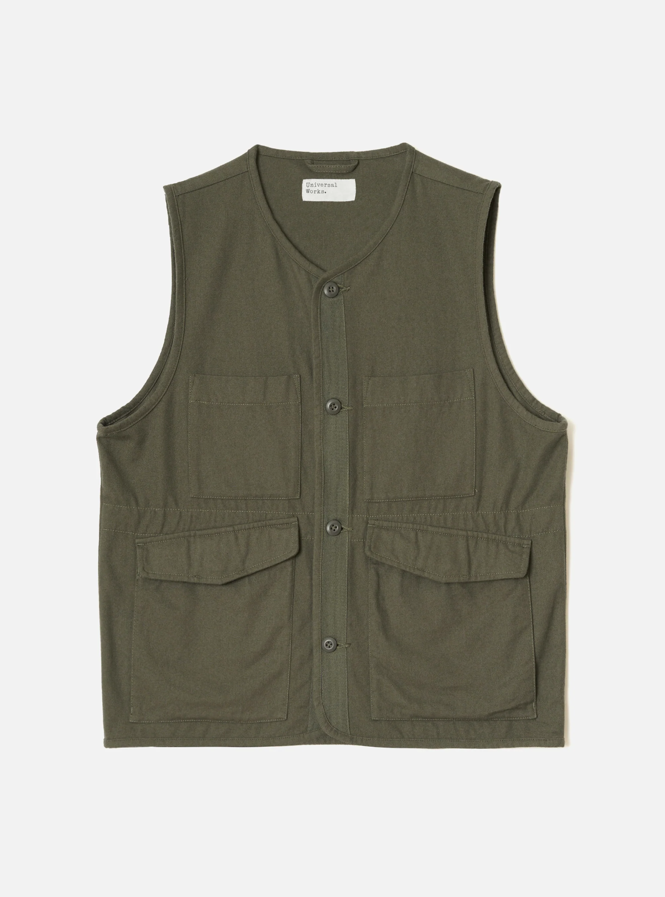 Universal Works - 4 Pocket Gilet in Olive Brushed Moleskin