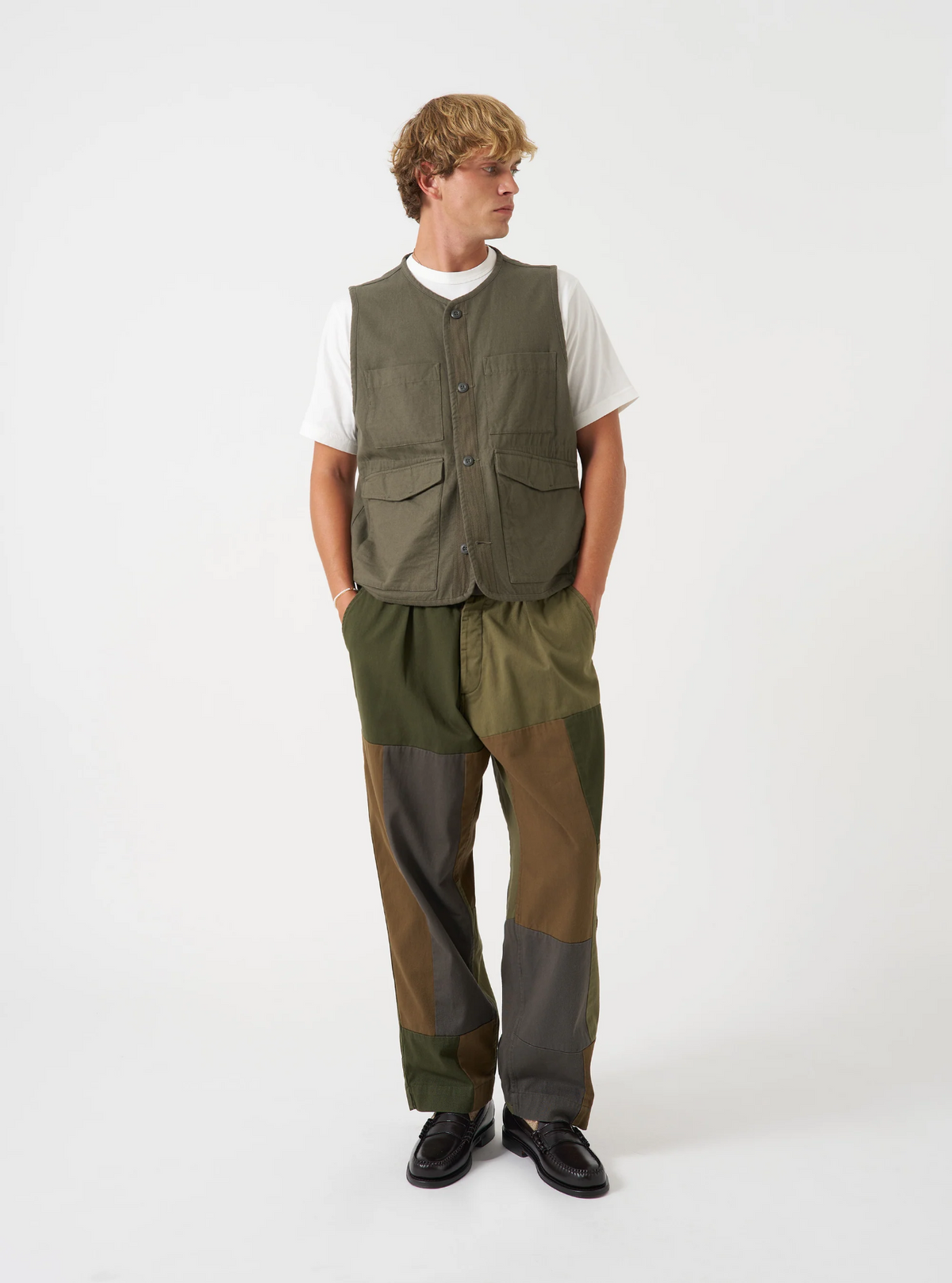 Universal Works - 4 Pocket Gilet in Olive Brushed Moleskin