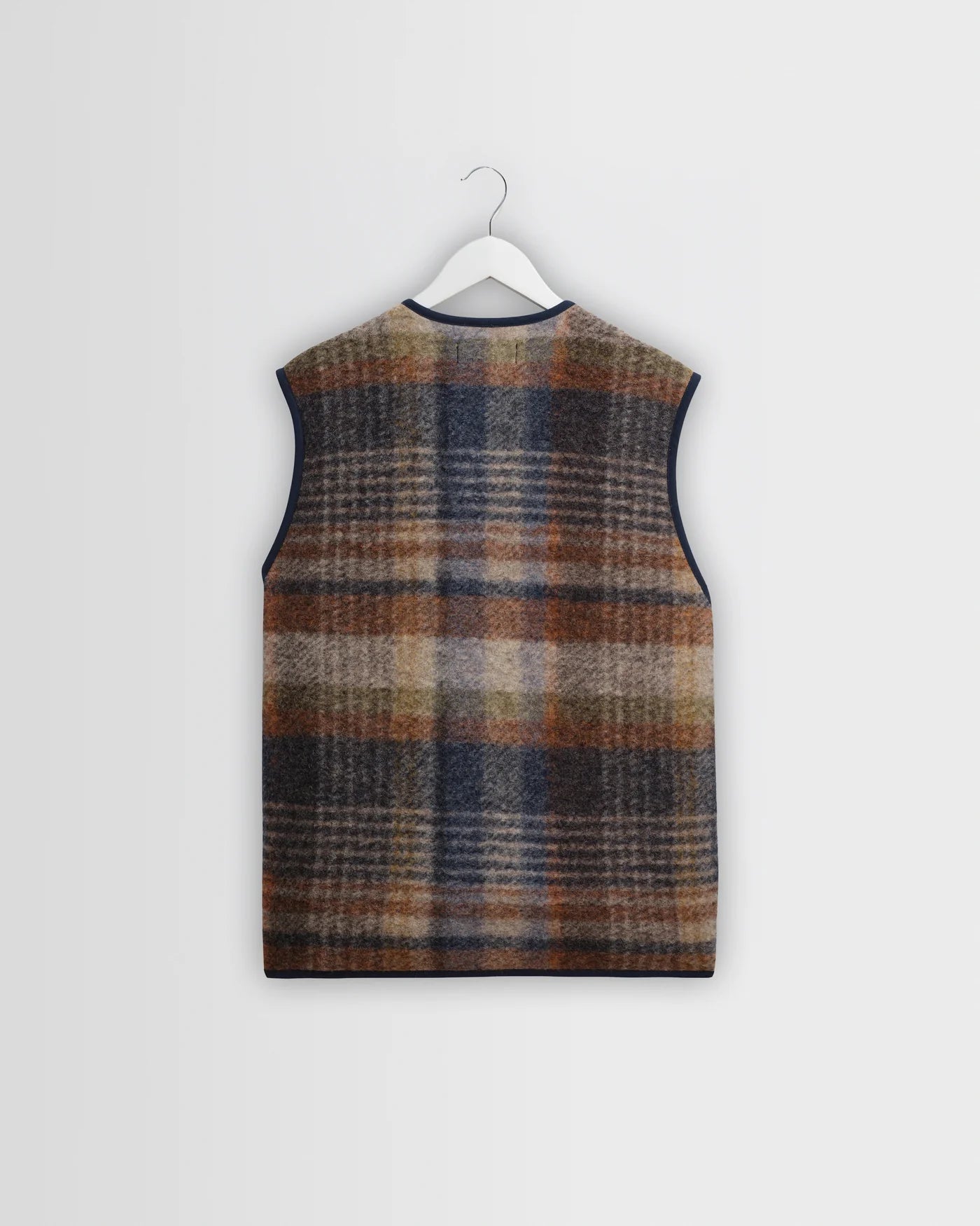 Wax London - Gower Gilet in Oatmeal And Multicolour Check Wool