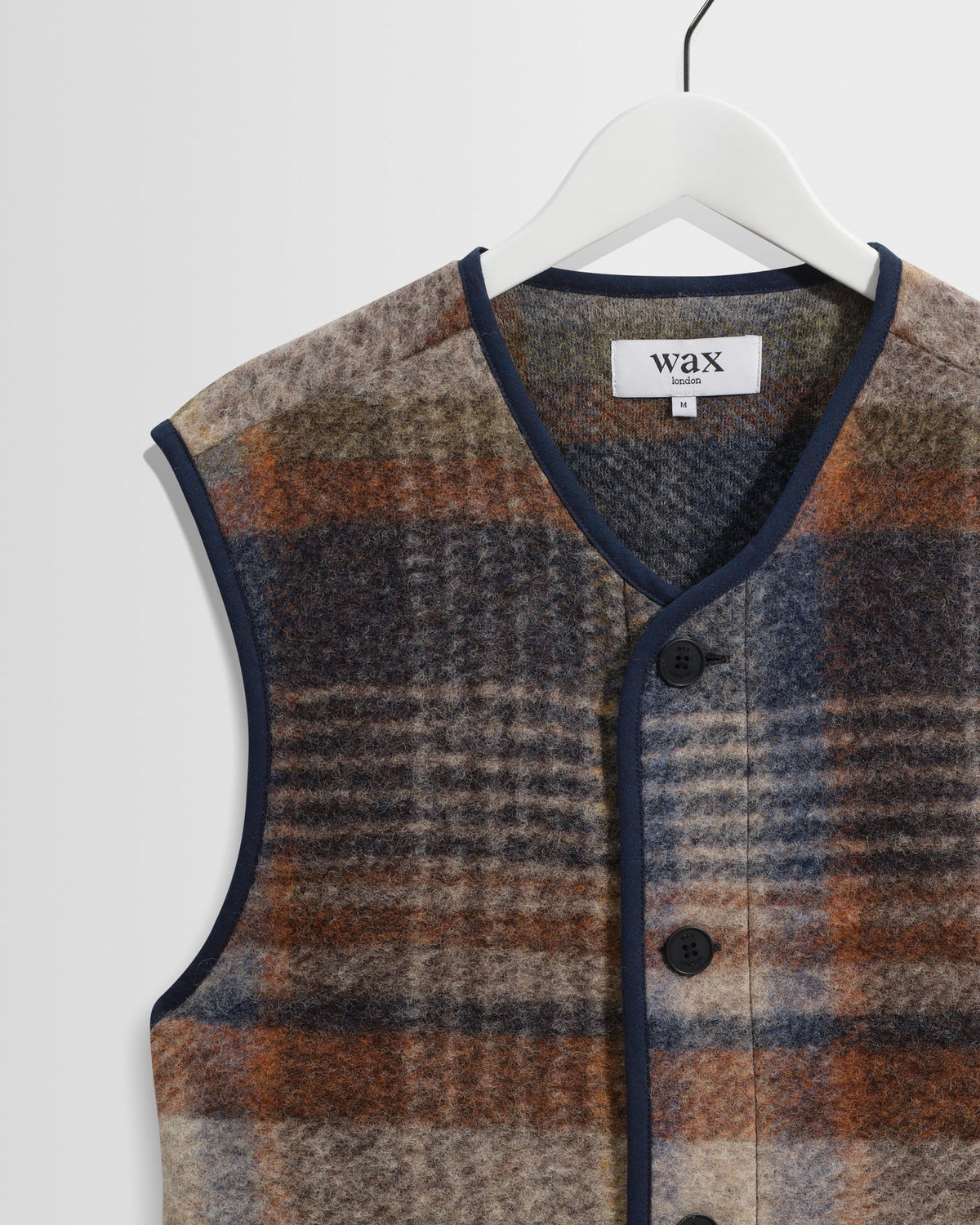 Wax London - Gower Gilet in Oatmeal And Multicolour Check Wool