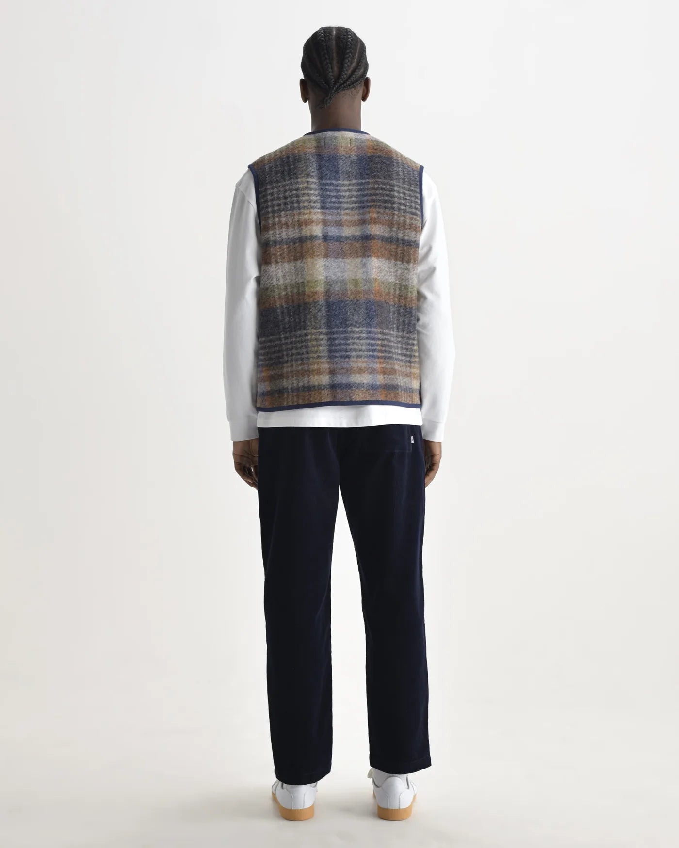 Wax London - Gower Gilet in Oatmeal And Multicolour Check Wool