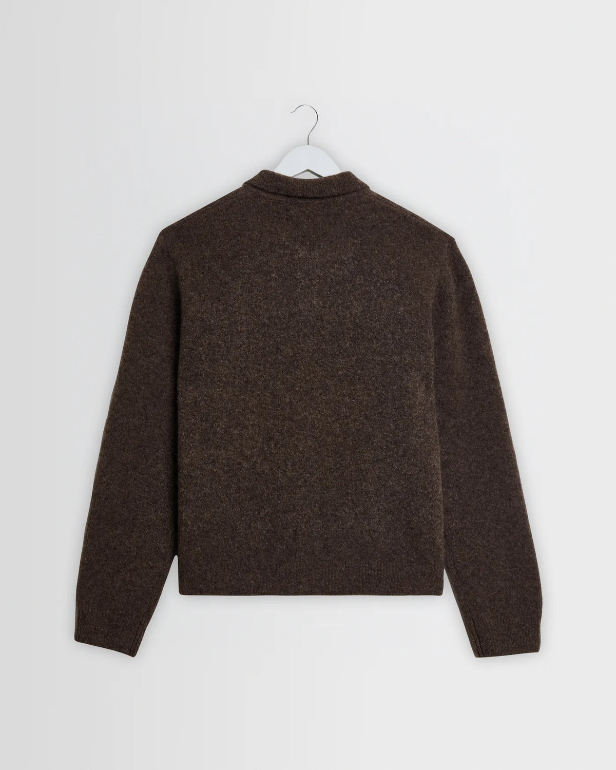Wax London - Tristan Fluffy Long-Sleeve Knitted Polo in Chocolate Brown