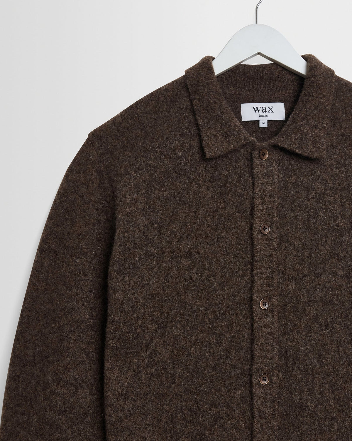 Wax London - Tristan Fluffy Long-Sleeve Knitted Polo in Chocolate Brown