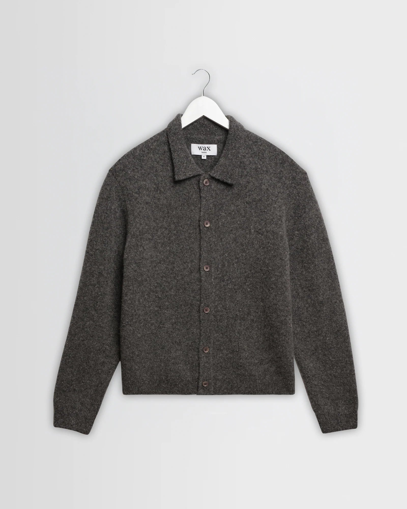 Wax London - Tristan Fluffy Long-Sleeve Knitted Polo in Charcoal