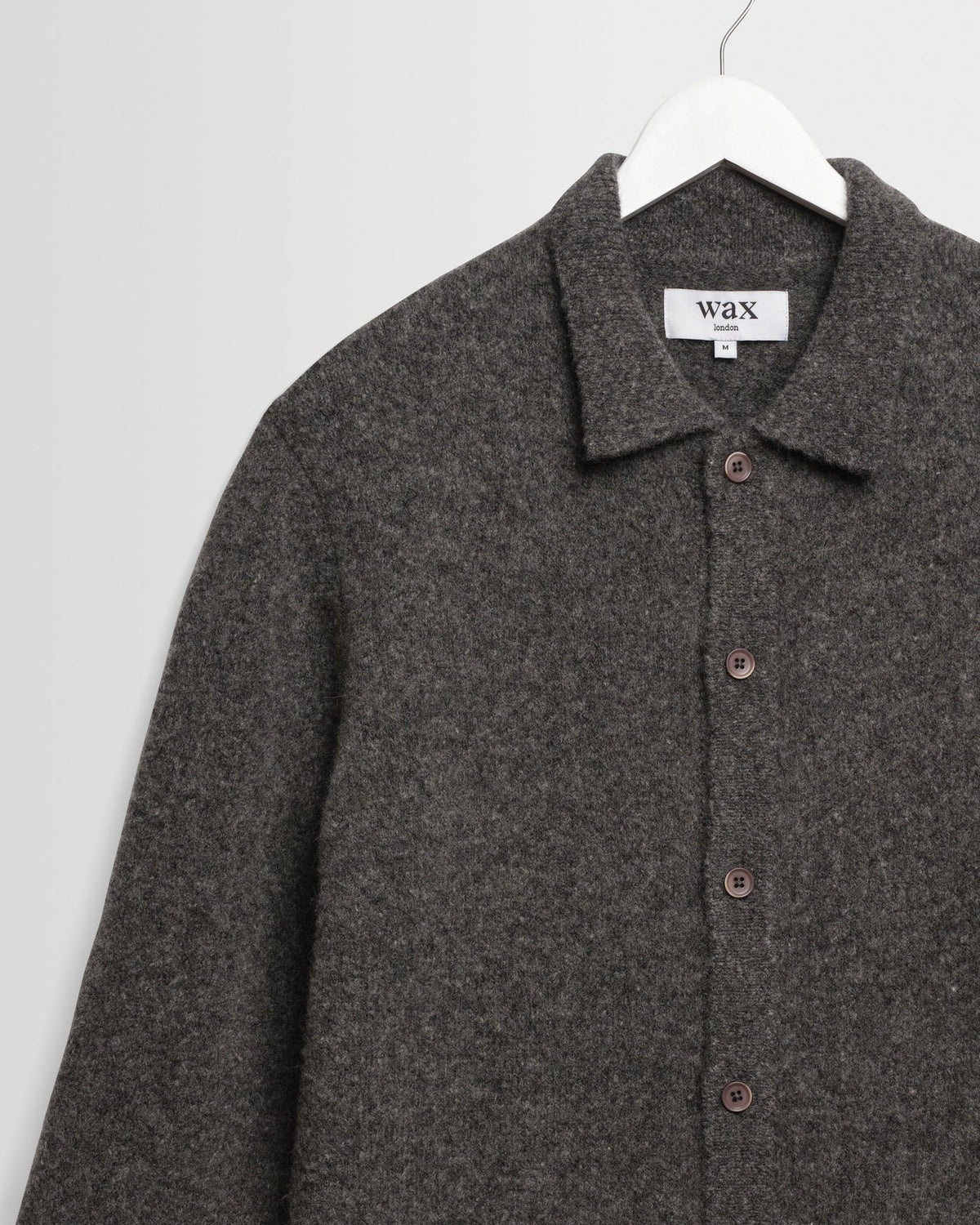 Wax London - Tristan Fluffy Long-Sleeve Knitted Polo in Charcoal