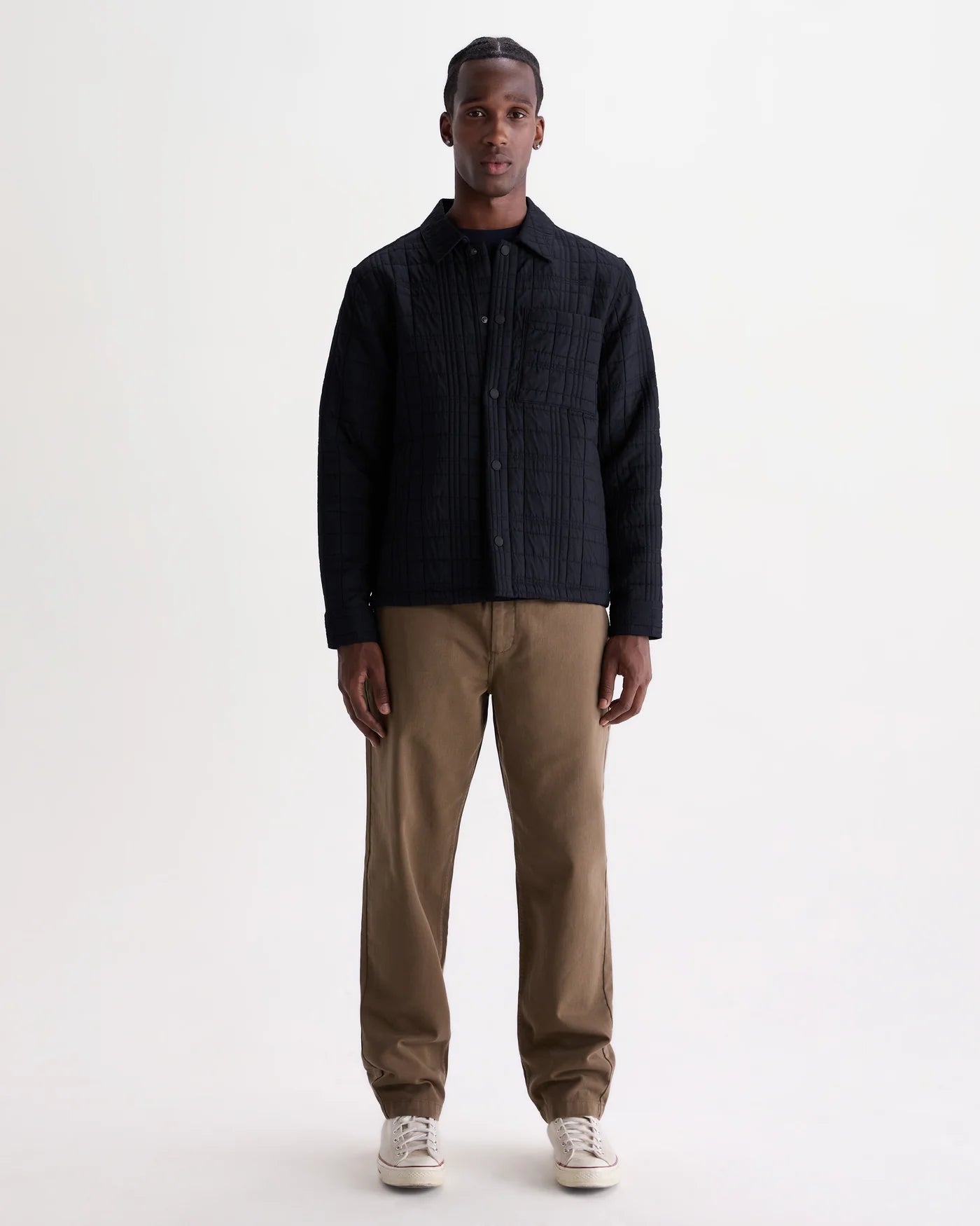 Wax London - Romer Quilted Check Overshirt in Navy