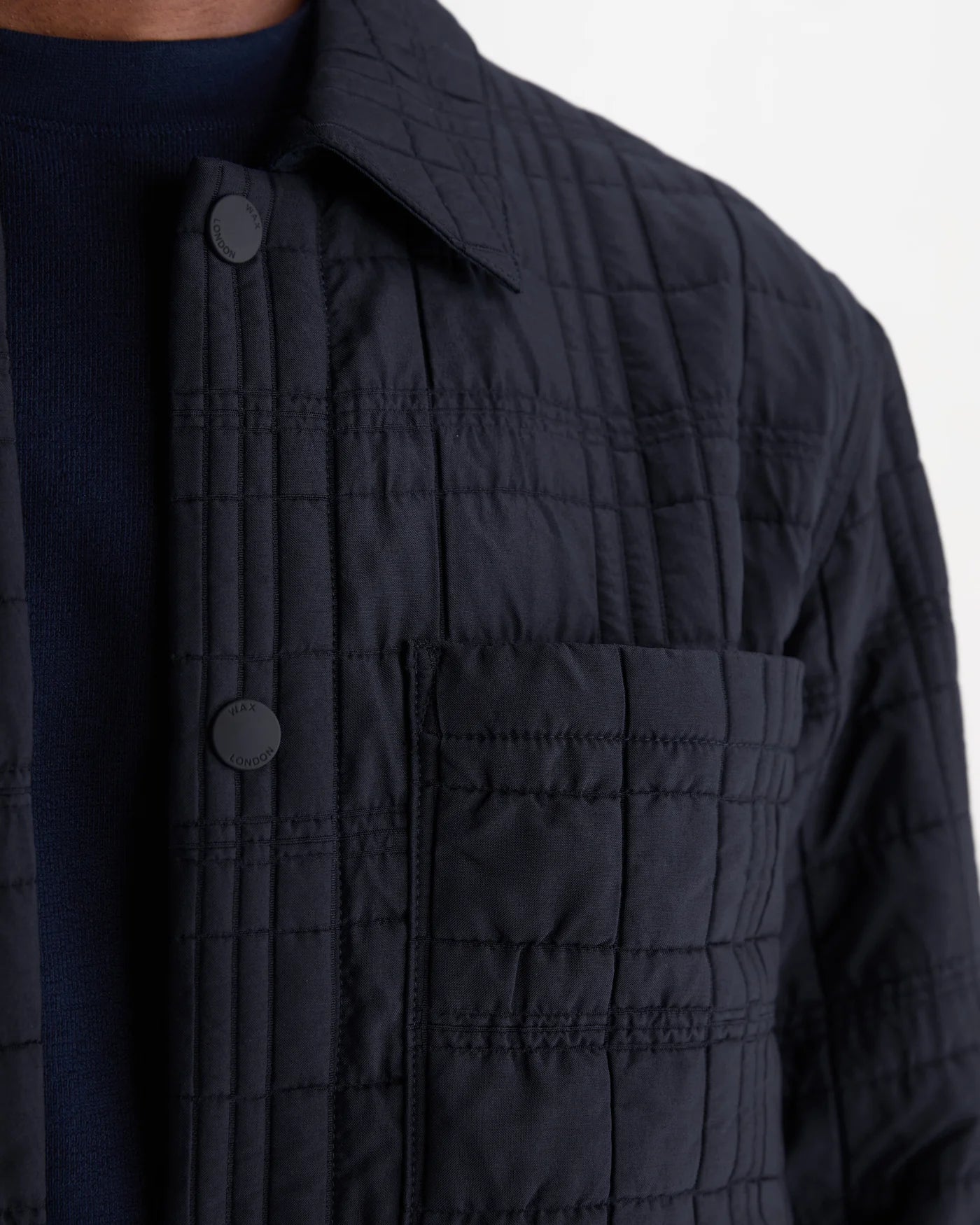 Wax London - Romer Quilted Check Overshirt in Navy