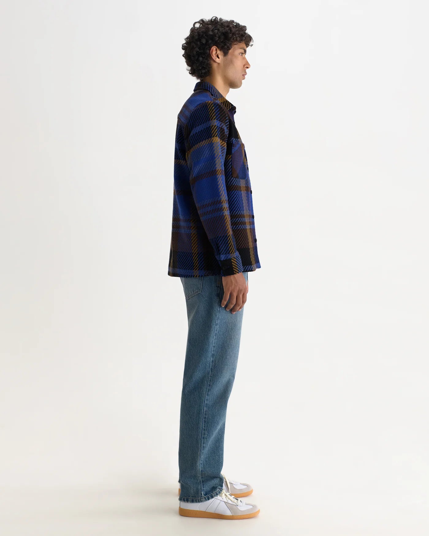 Wax London - Whiting Overshirt in Blue And Brown Bold Check