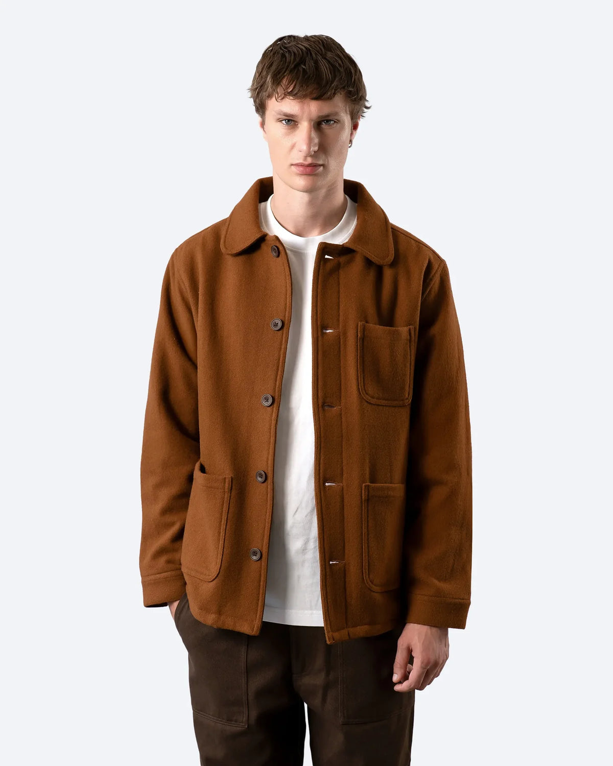 Far Afield - Station Jacket in Brown Melton Wool