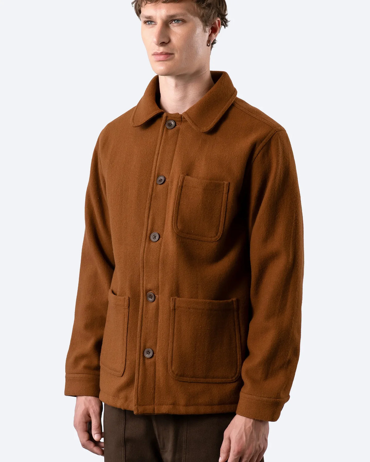 Far Afield - Station Jacket in Brown Melton Wool