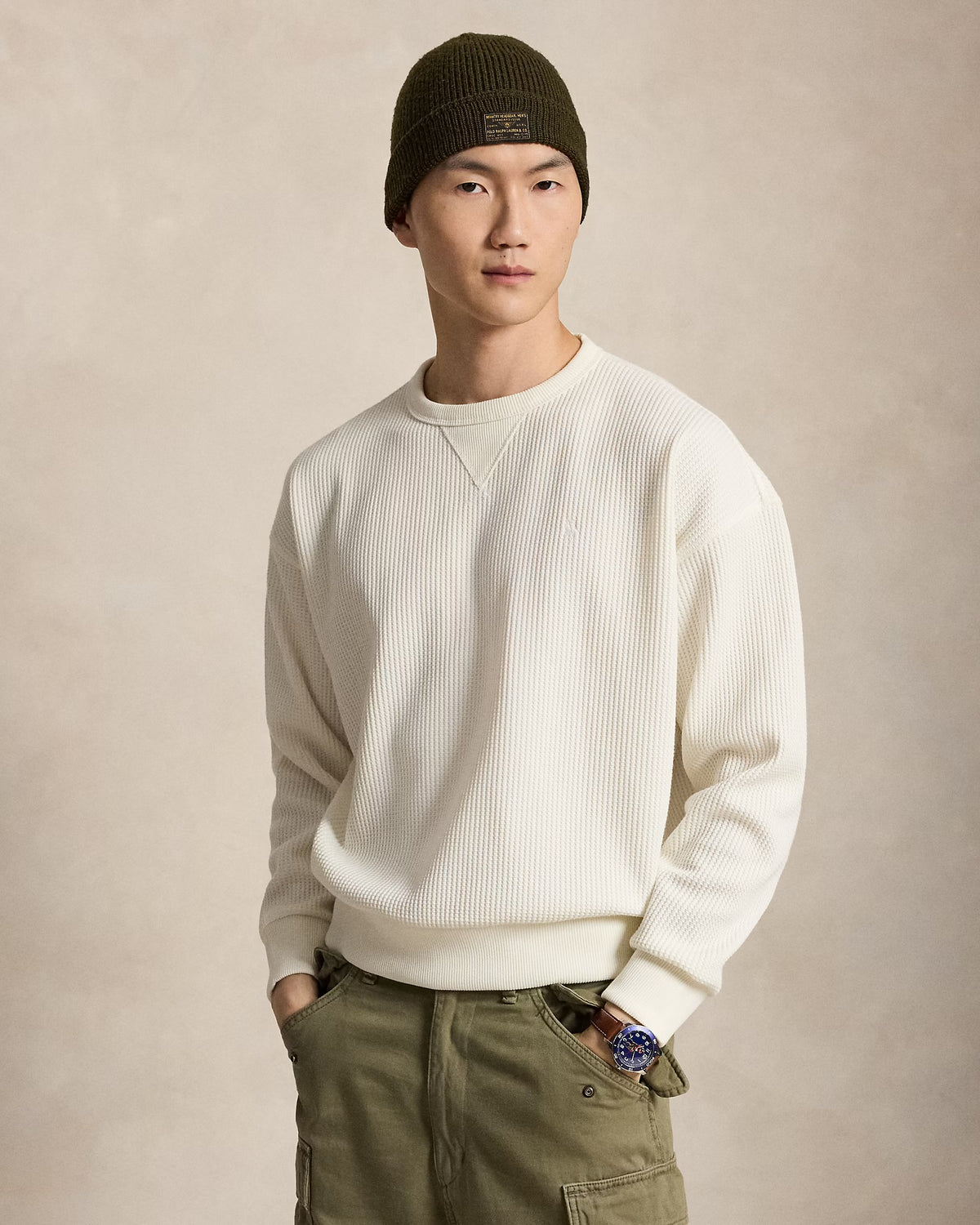 Polo Ralph Lauren - Relaxed Fit Waffle-Knit Sweatshirt in Cream