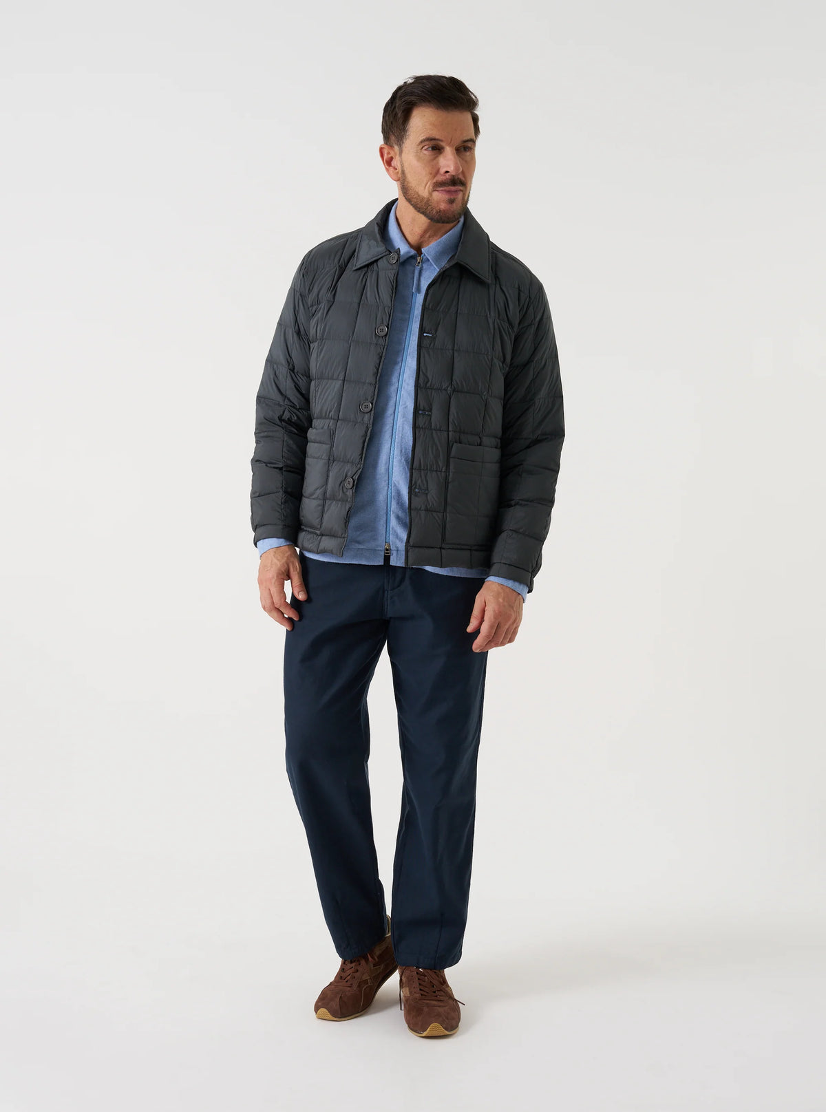 Universal Works x TAION - Nylon Soft Shell Down Rams Jacket in Charcoal
