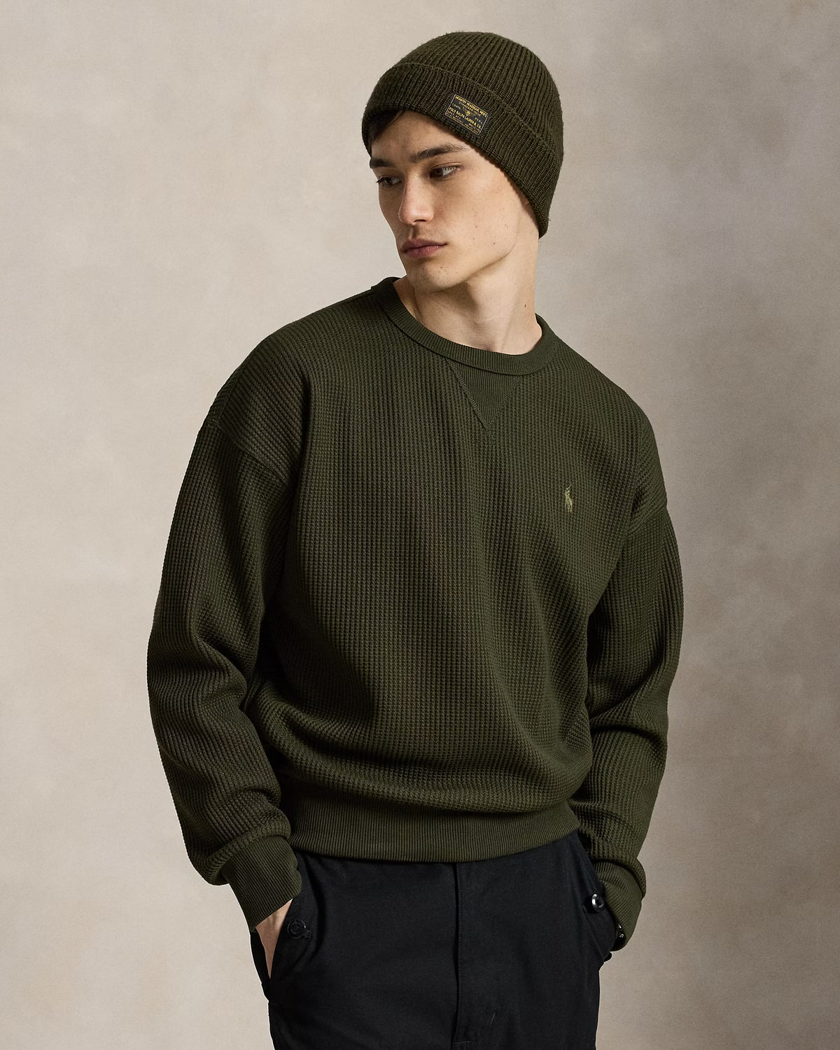 Polo Ralph Lauren - Relaxed Fit Waffle-Knit Sweatshirt in Company Olive