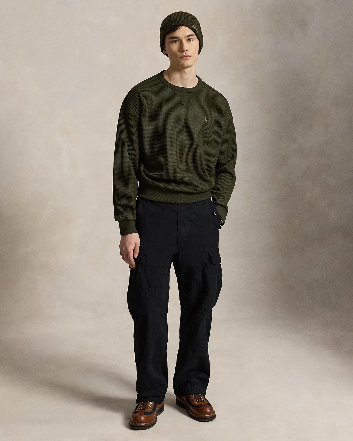 Polo Ralph Lauren - Relaxed Fit Waffle-Knit Sweatshirt in Company Olive