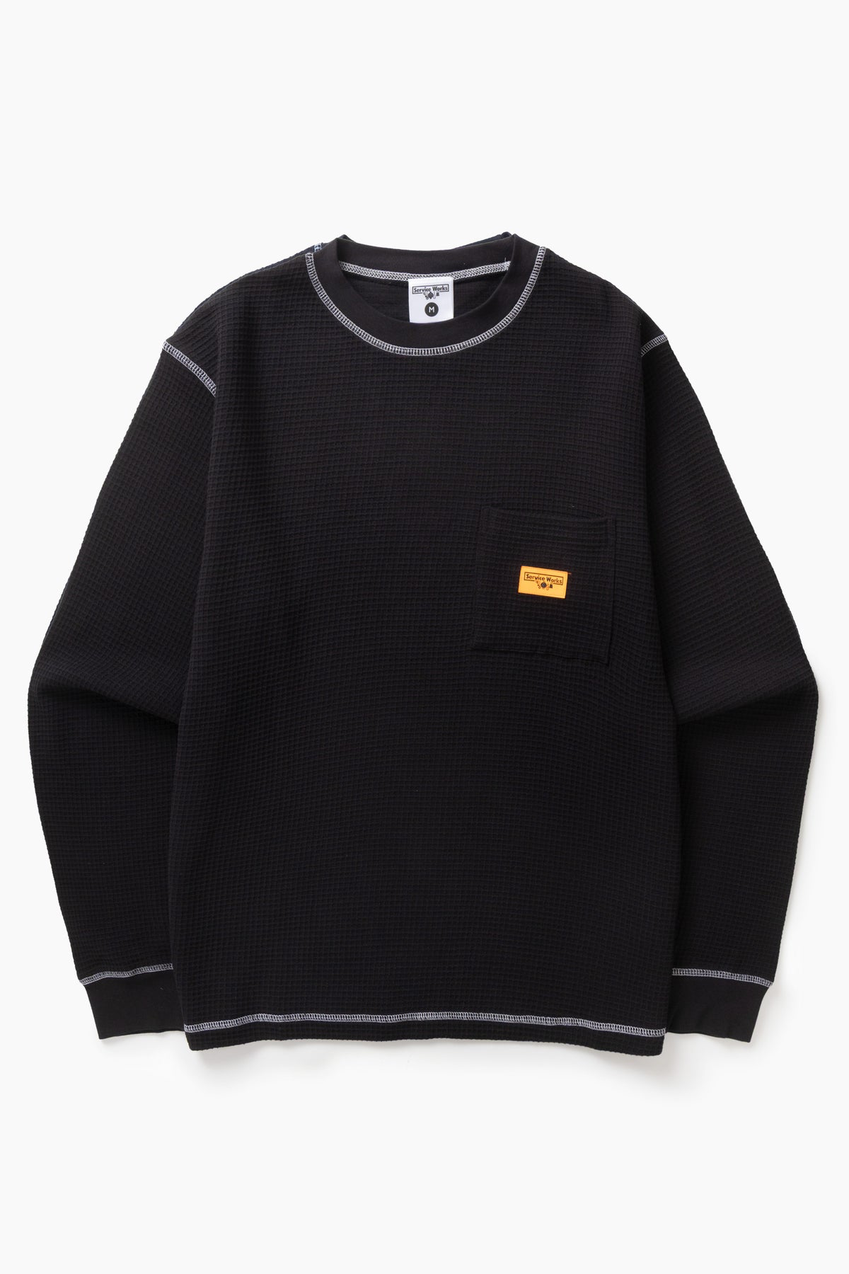 Service Works - Waffle Contrast Thermal Long Sleeve Tee in Black/White