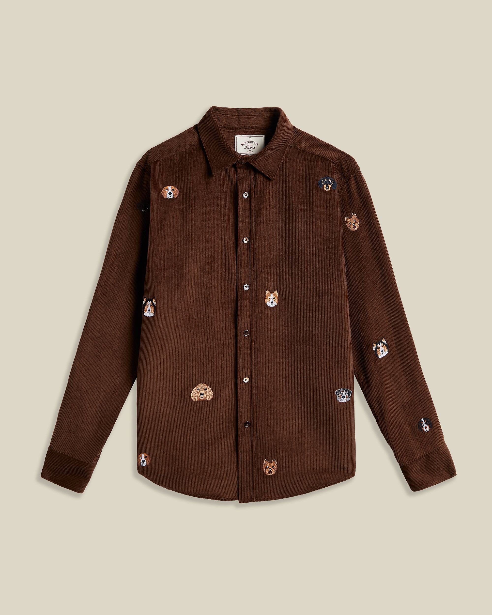 Portuguese Flannel - Lobo in Dog Embroidery Brown