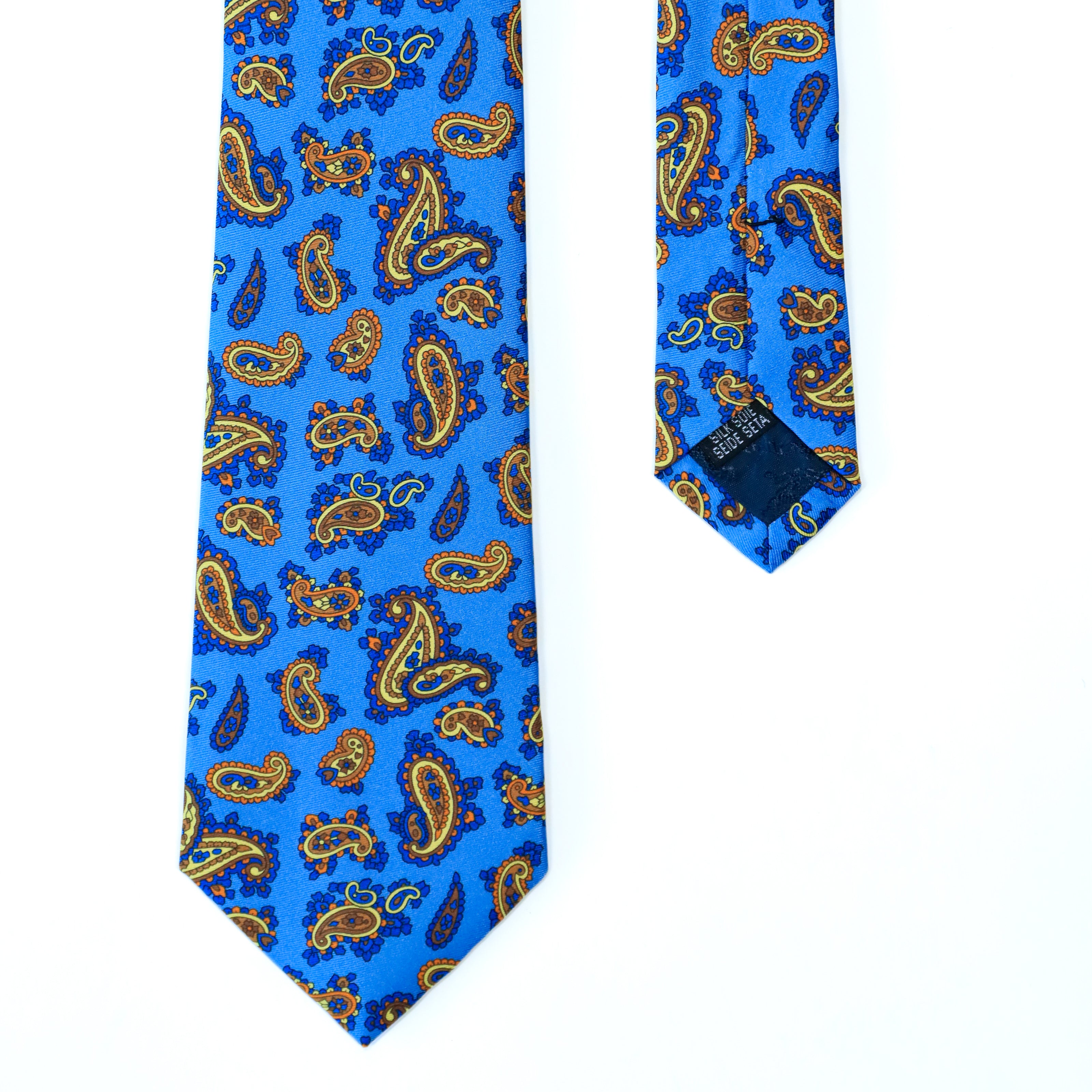 Atkinsons - Silk Twill Tie: Bright Blue Paisley