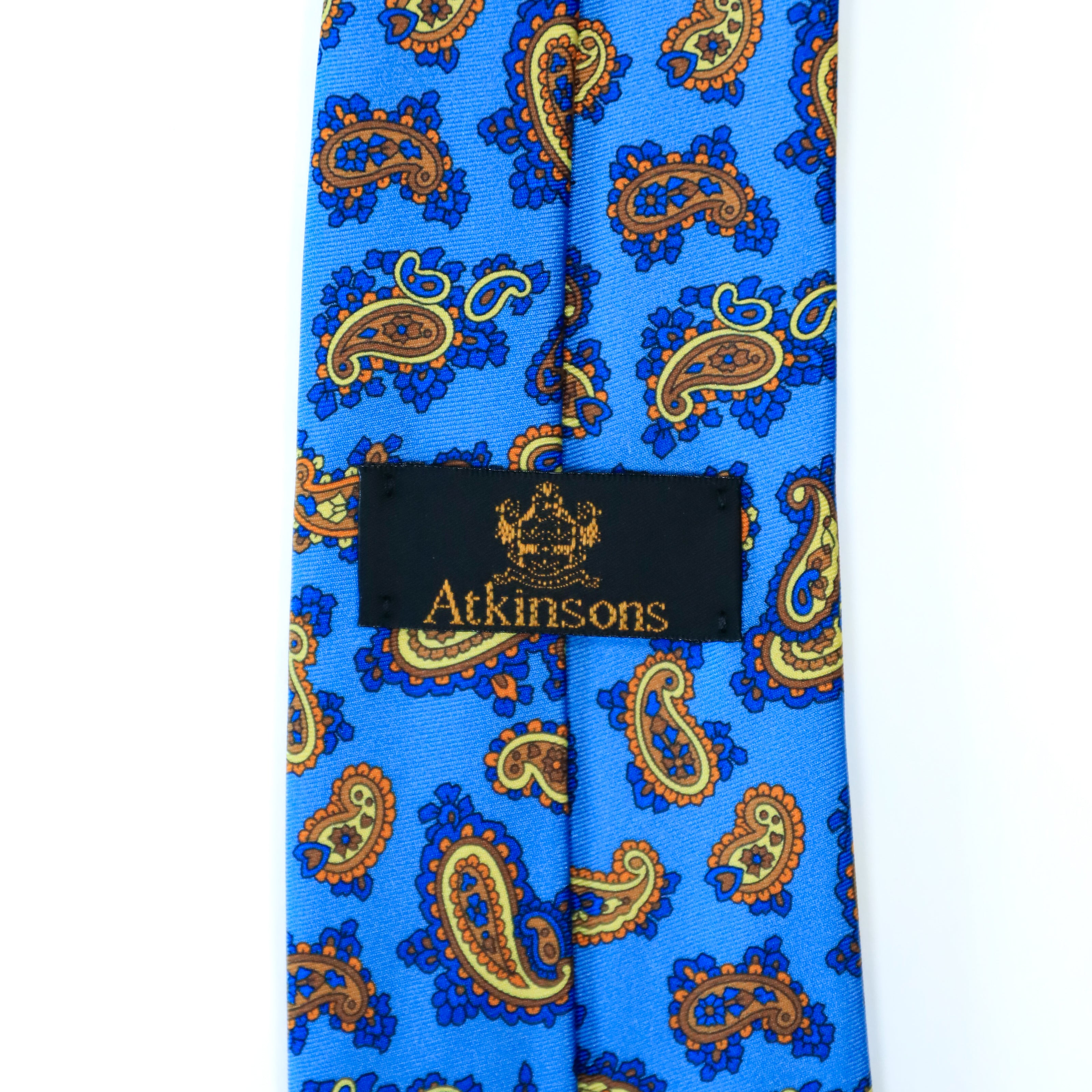 Atkinsons - Silk Twill Tie: Bright Blue Paisley