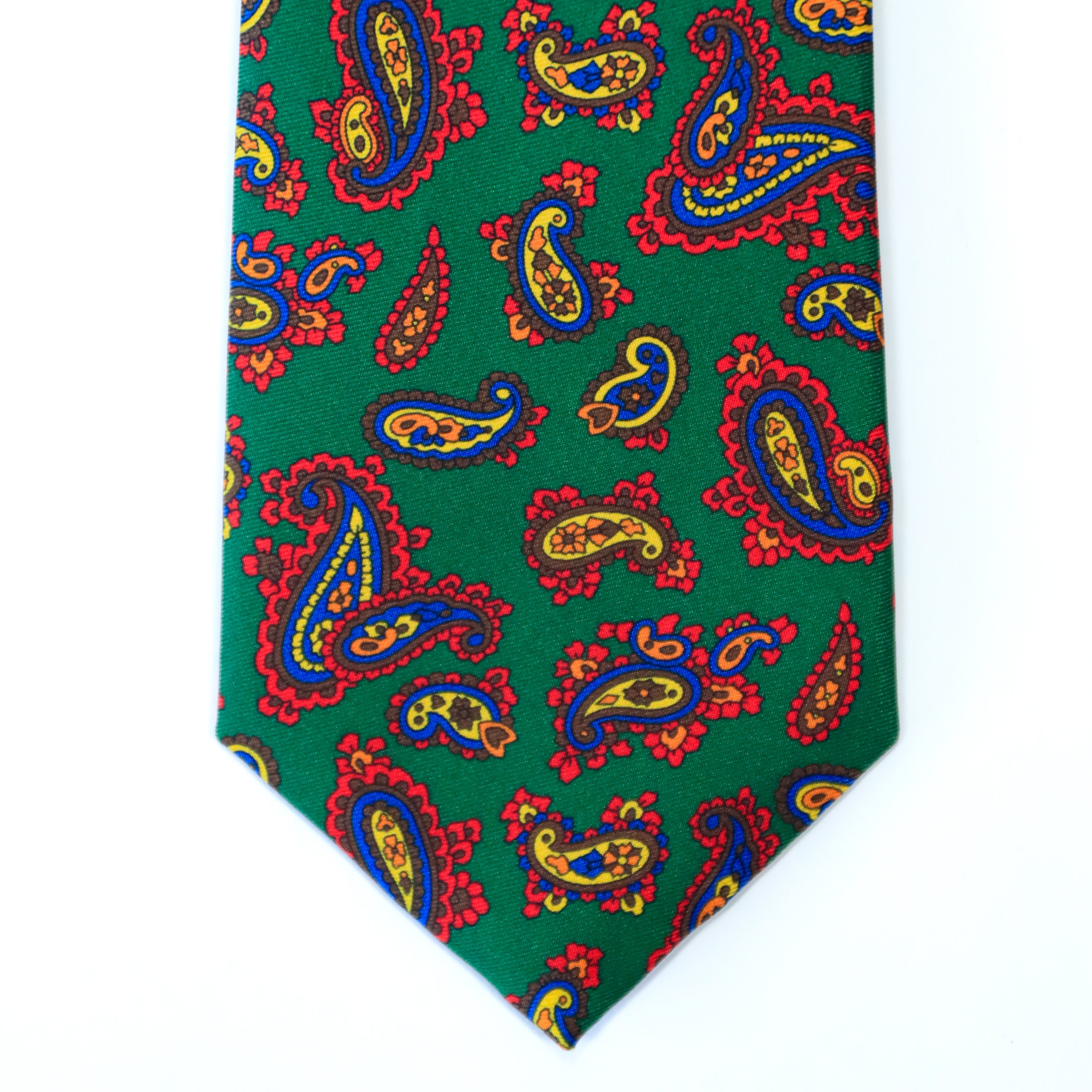 Atkinsons - Silk Twill Tie: Green Paisley