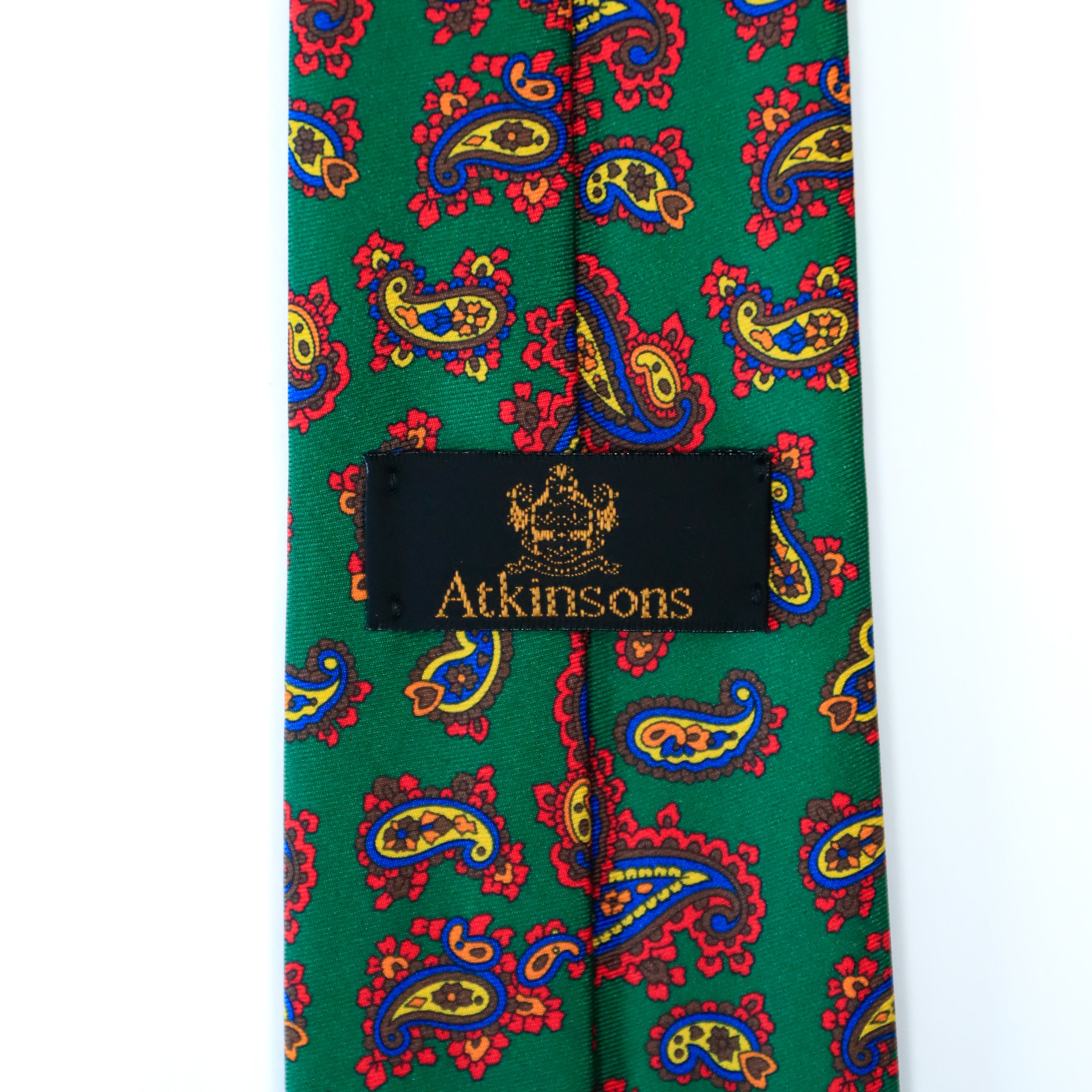 Atkinsons - Silk Twill Tie: Green Paisley