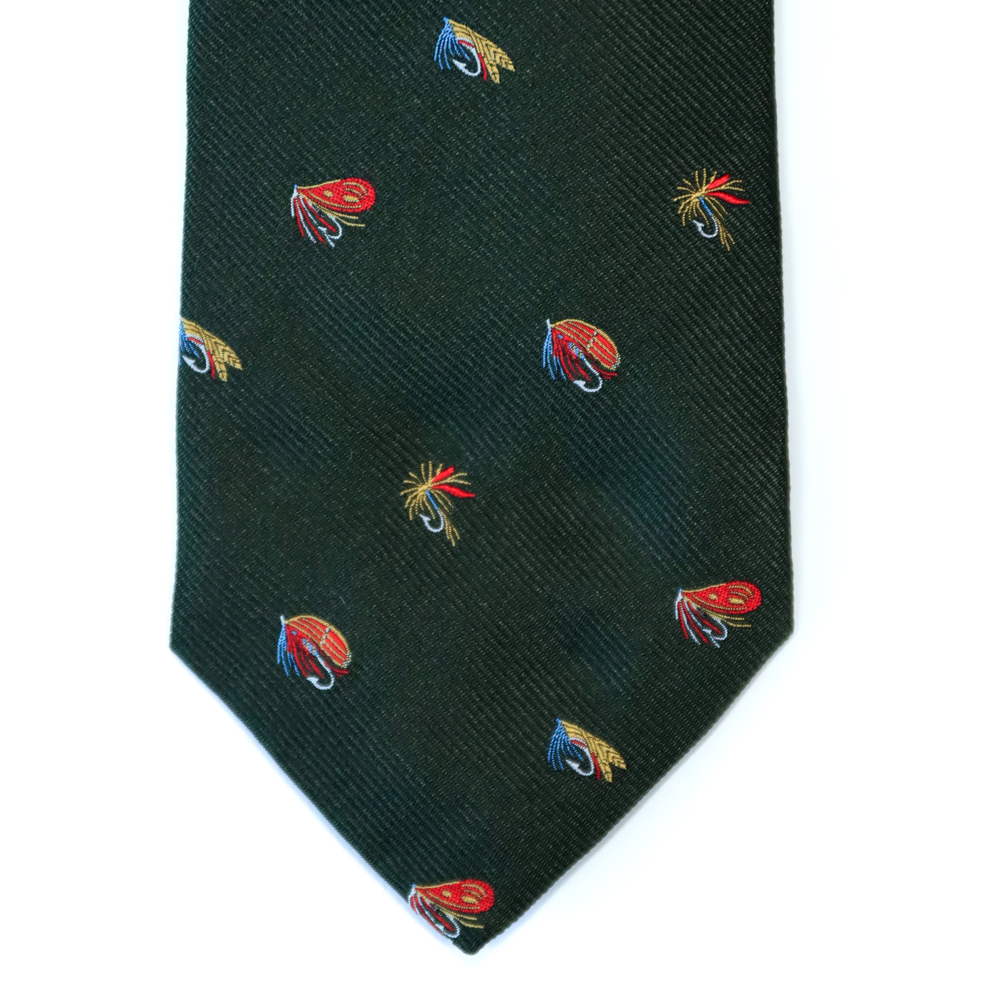 Atkinsons - Silk Faille Tie: Fishing Lure in Forest Green