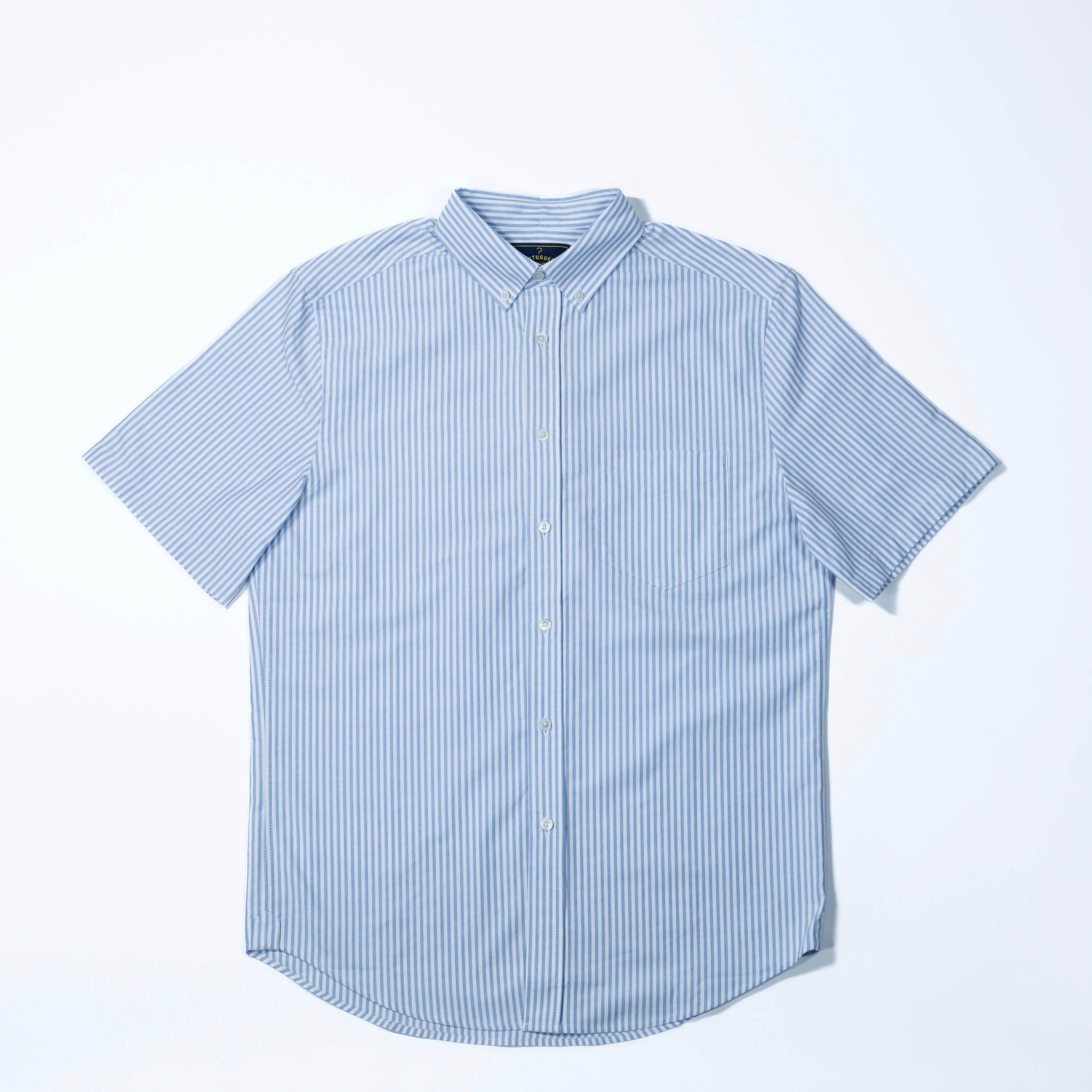 Portuguese Flannel - Belavista Stripe S/S in Blue and White Oxford Cloth