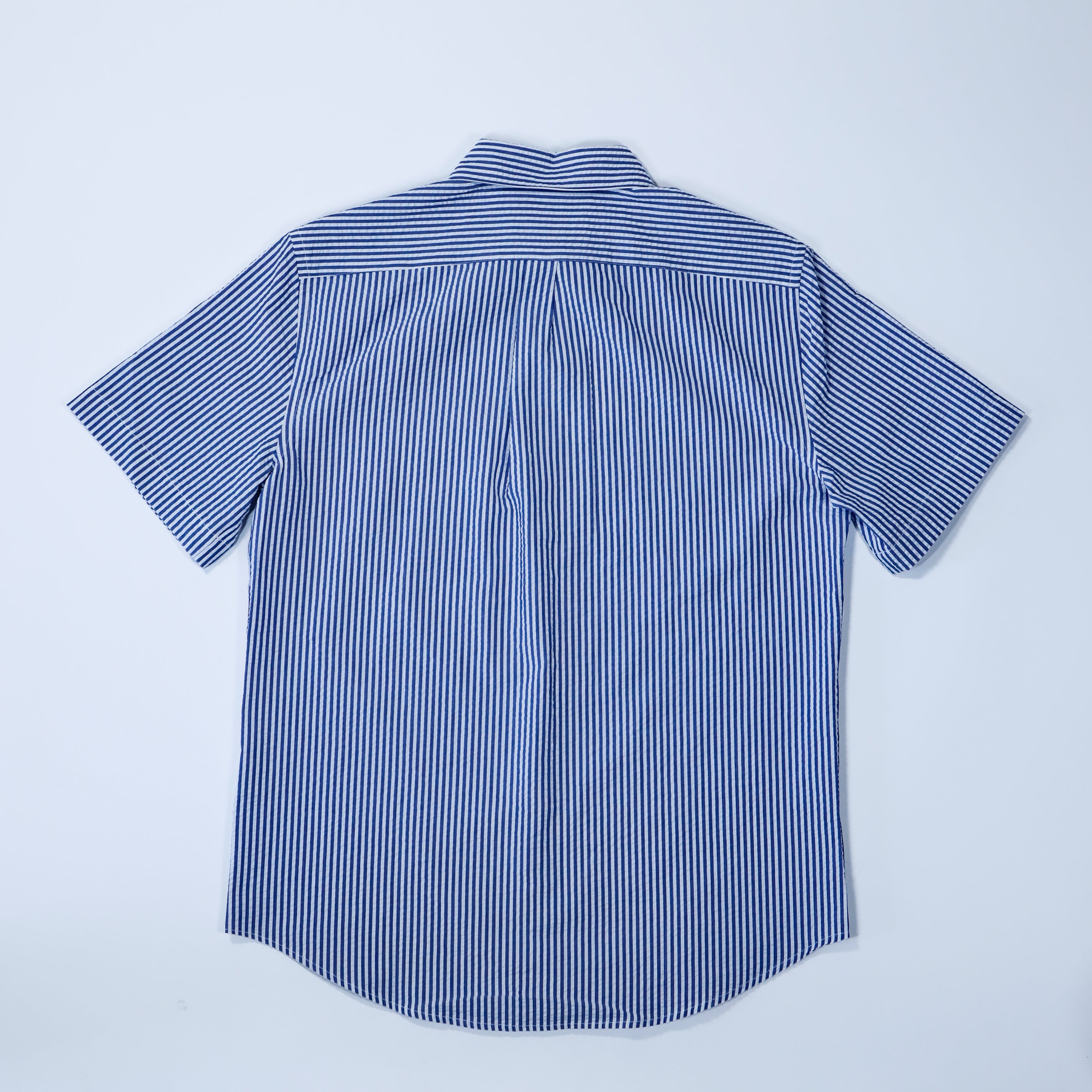 Portuguese Flannel - Atlantico Short Sleeve in Blue Stripe Seersucker