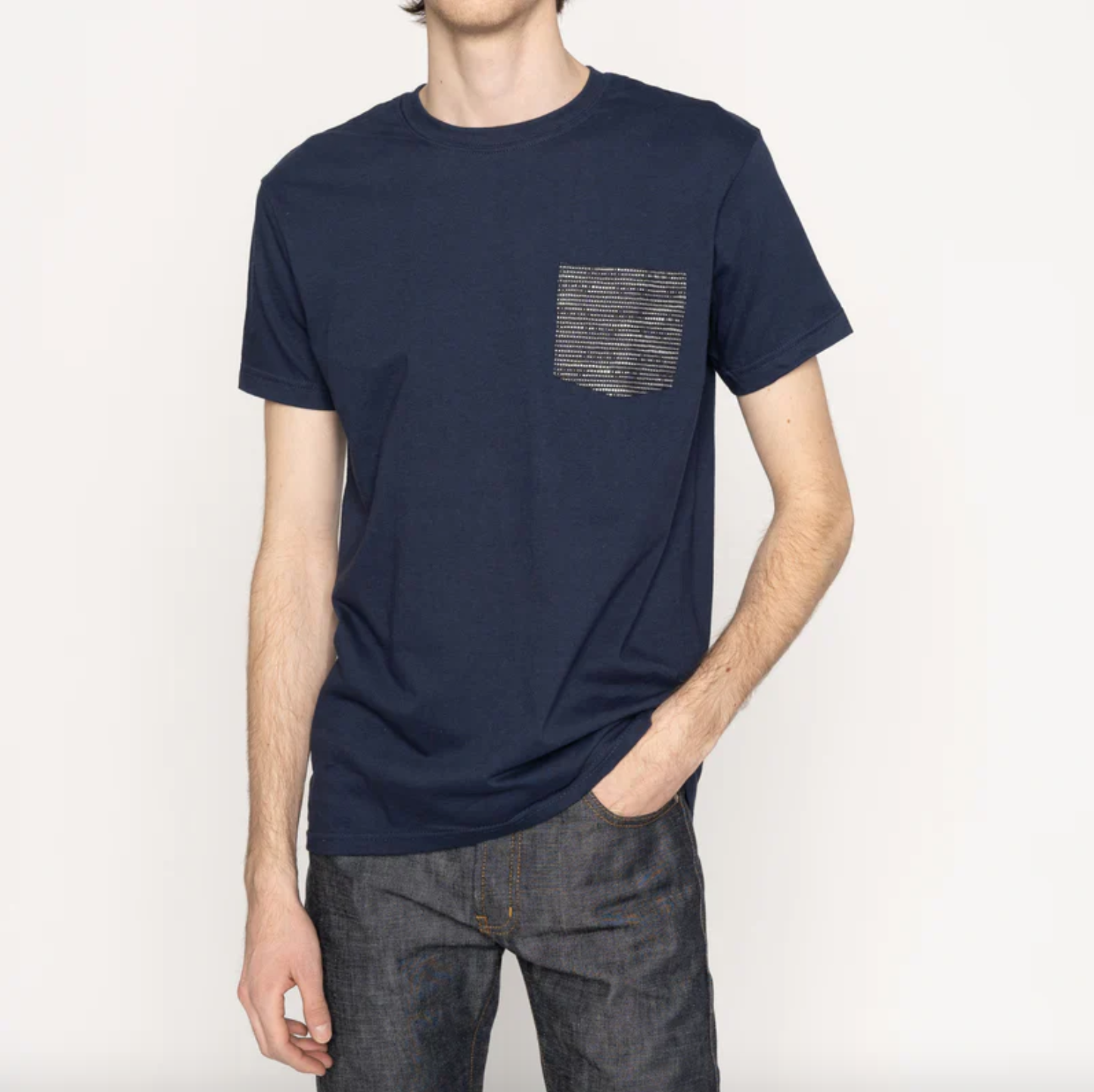 Naked & Famous- Pocket Tee Navy Slub Sashiko Denim