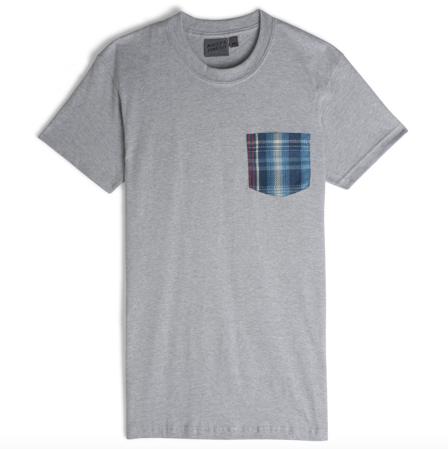Naked & Famous- Pocket Tee Indigo Retro Plaid