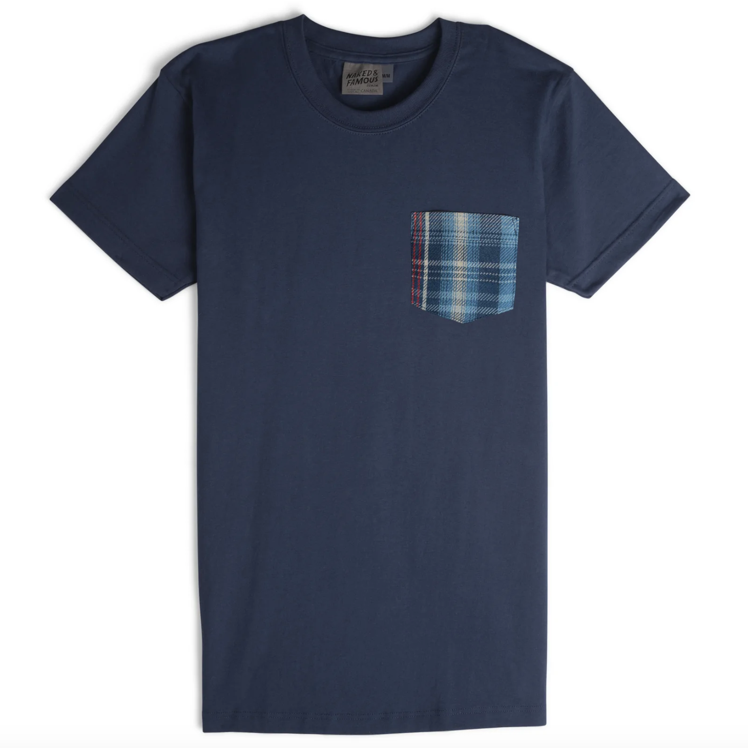 Naked & Famous- Pocket Tee Indigo Retro Plaid